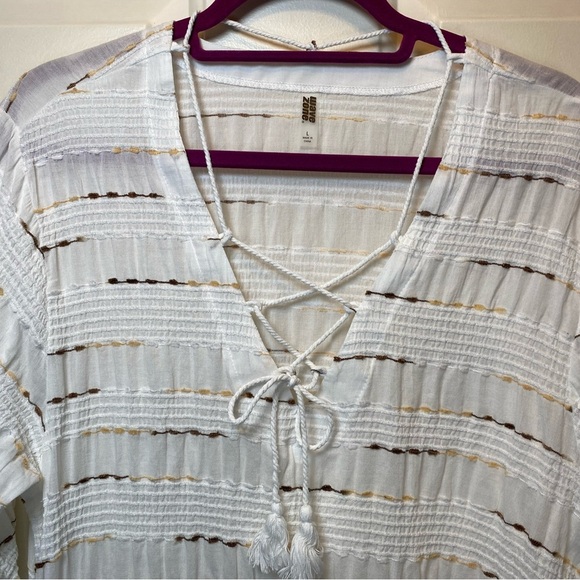 WAVE ZONE Beach Pool CoverUp White Lace-Up Tunic Top Sz L - Picture 3 of 12